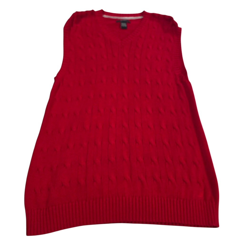 Nautica Pullover Vest Womens Red XL Rib Knitted V Neck Cotton‎ Casual Holidays